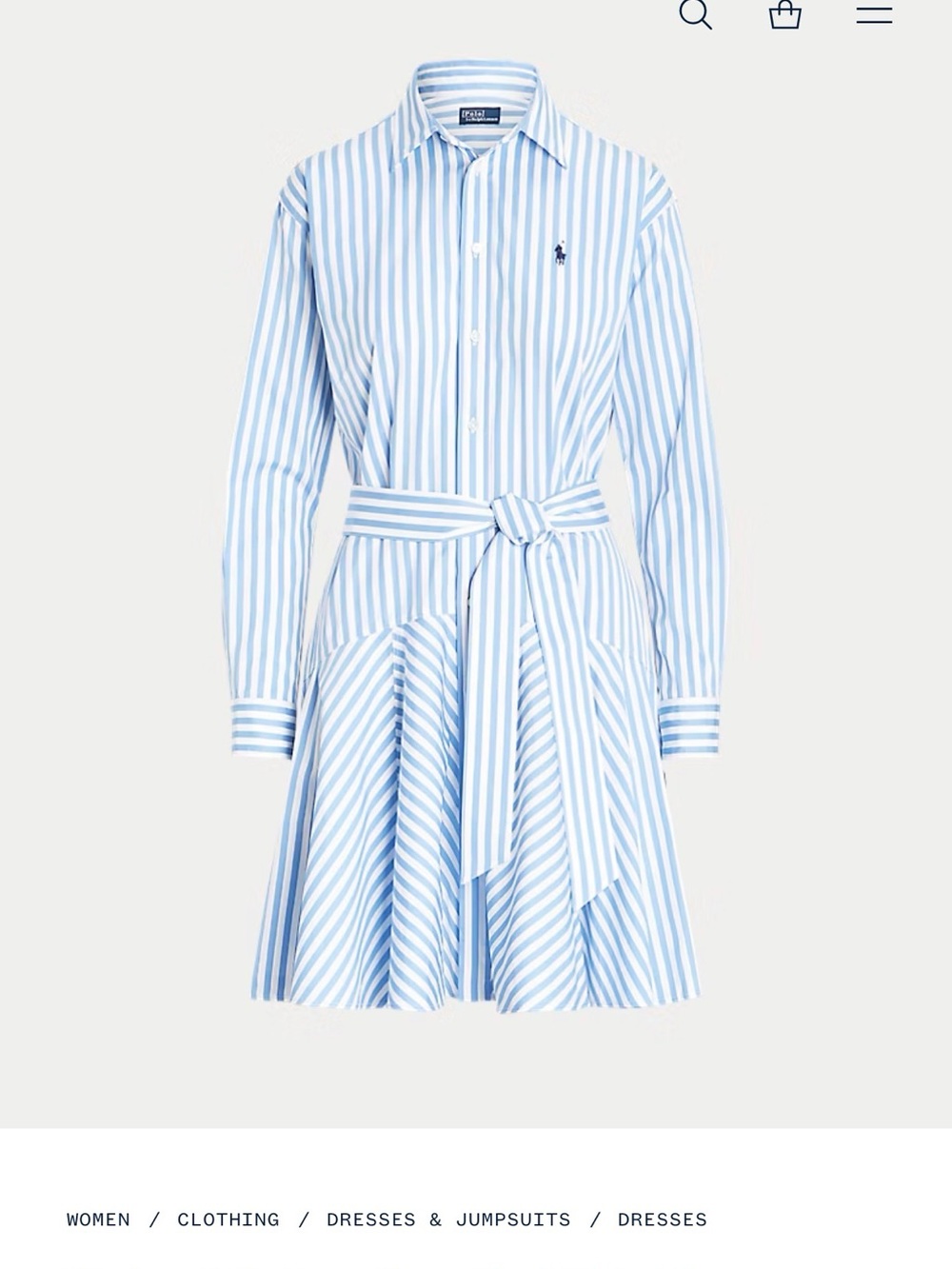 Polo by Ralph Lauren Light Blue and White Striped Long Sleeve Shirt Dress